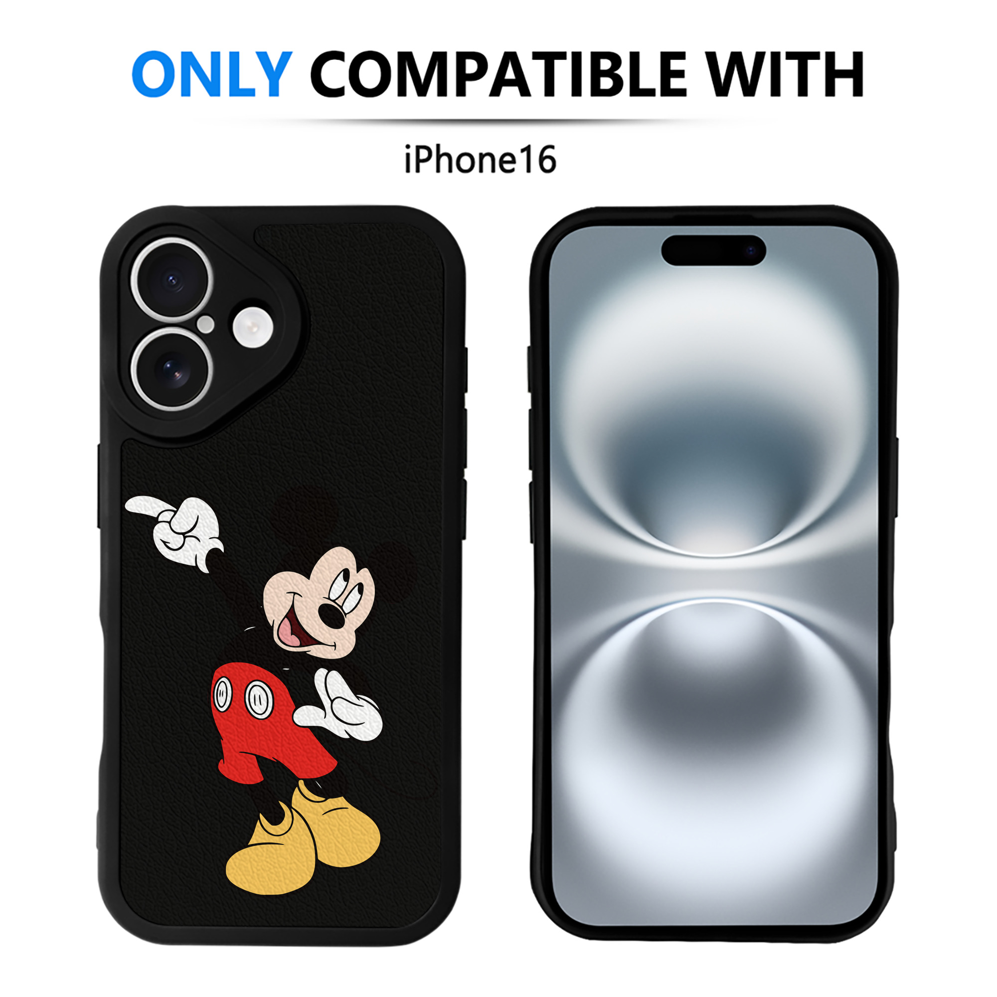 （画像用） ミッキーマウス Mickey Mouse 【iPhone 16シリーズ対応】シリコンスマホケース（レザー調） 材質：シリコン